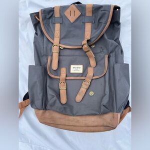 Benrus Blue/Tan Drawstring Top Snap Outdoor Backpack 17 in Rucksack